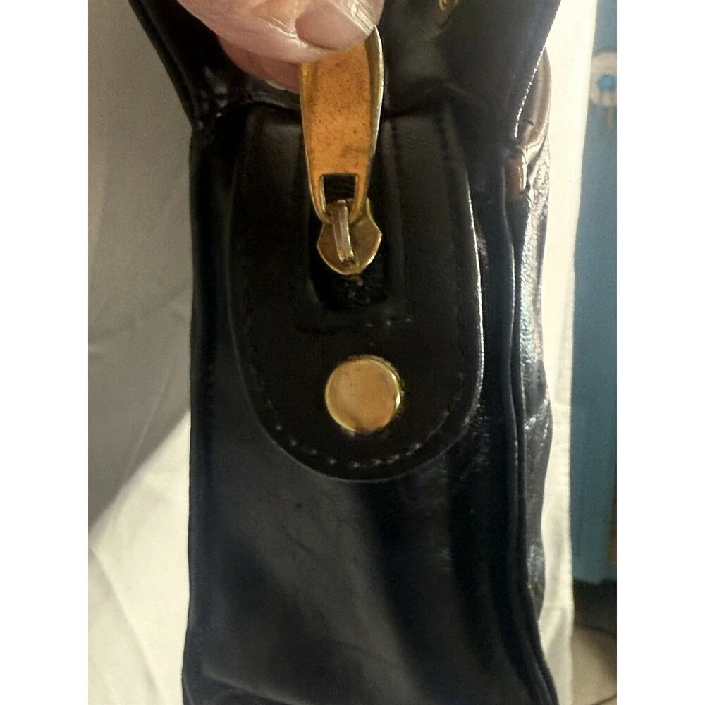 Vintage Capezio Faux Leather Crossbody Shoulder Bag Purse black w/Brown Trim